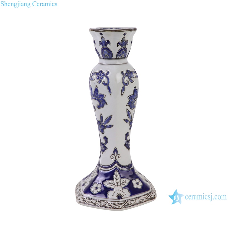 RXAE-FL10-880S Blue and white Porcelain Twisted flower Pattern Ceramic candleholder