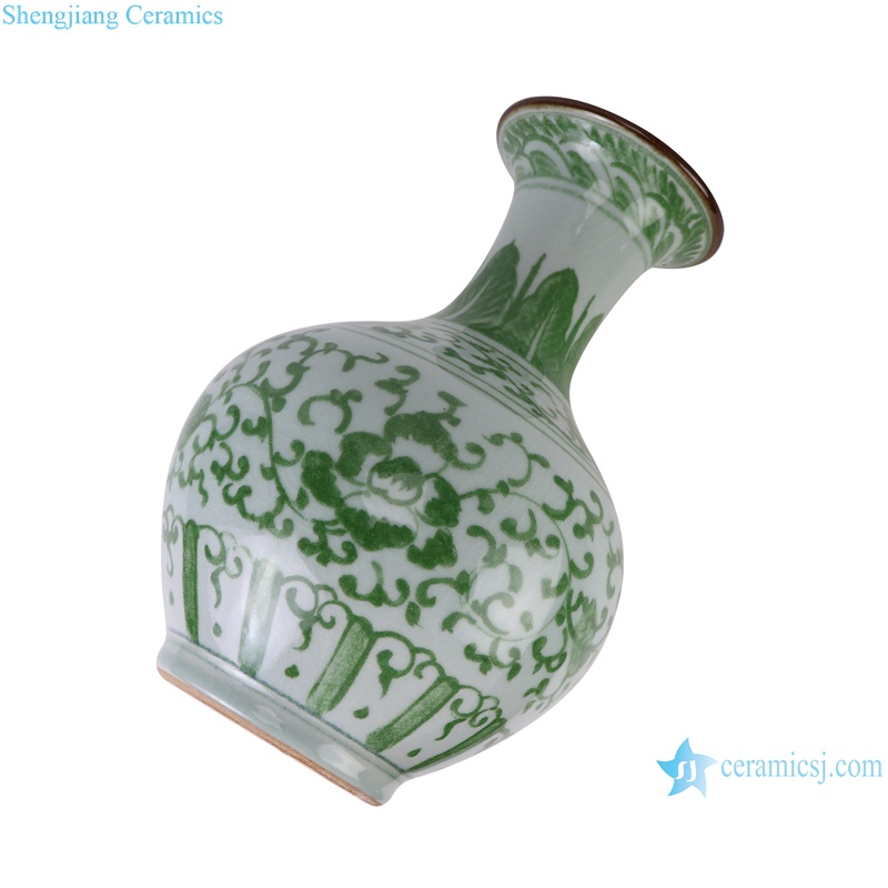 RXAH11-L-S Color Green Glazed Full Twisted Flower Pattern Appreciated Bottle Porcelain Vase Decor