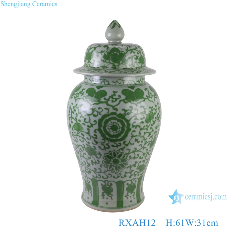 Green color Glazed Twisted Flower Pattern Porcelain Lidded jars