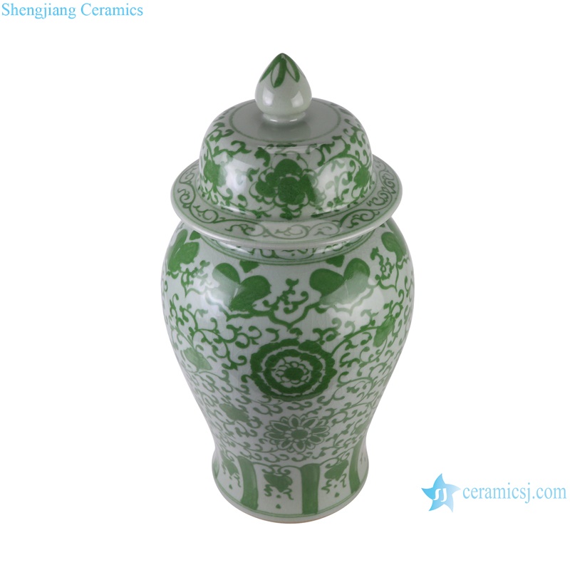 RXAH12 Green color Glazed Twisted Flower Pattern Porcelain Lidded jars