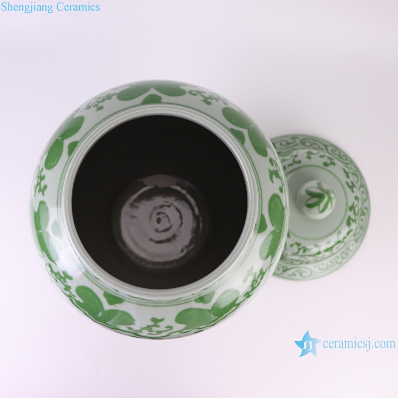RXAH12 Green color Glazed Twisted Flower Pattern Porcelain Lidded jars