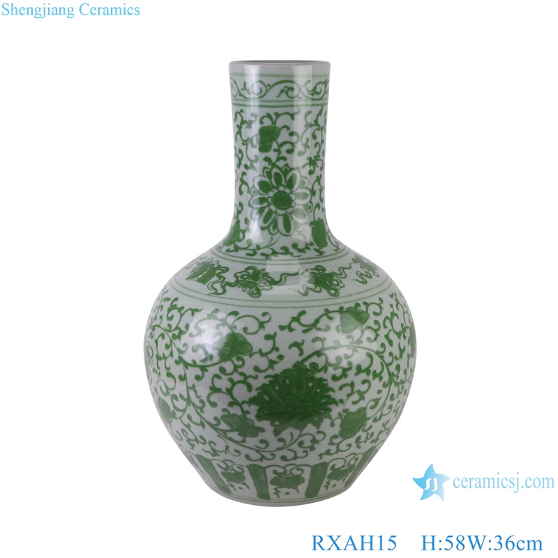 RXAH13/RXAH15 Glazed Green Twisted Flower Pattern Fishtail bottle Porcelain Globular vase