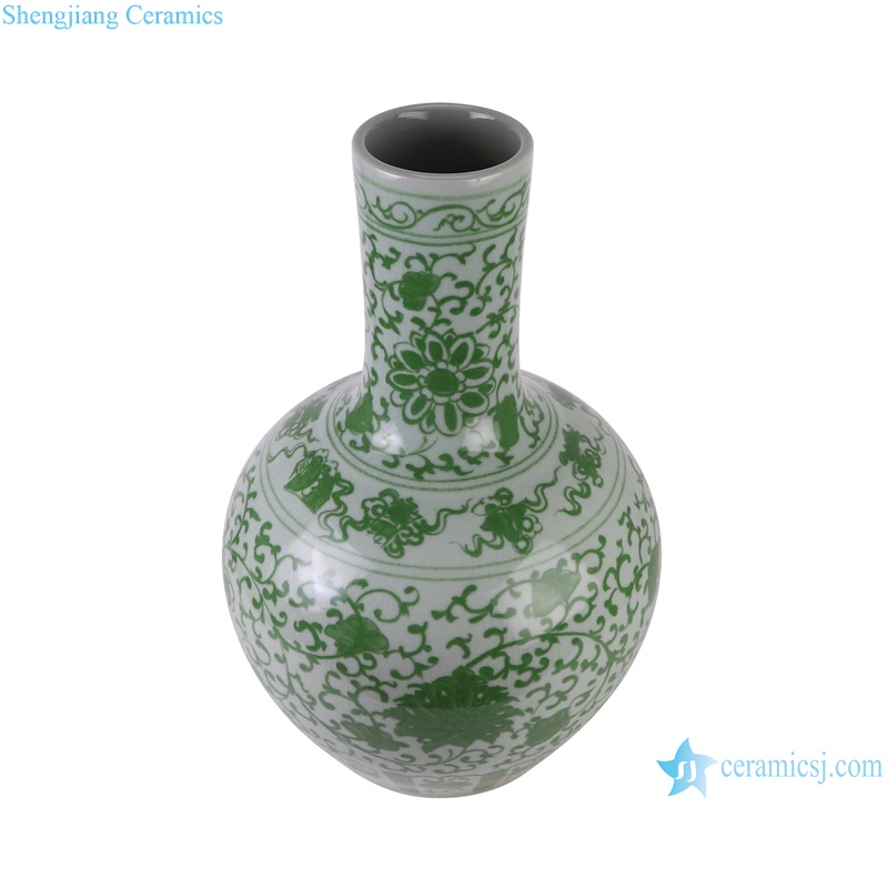 RXAH13/RXAH15 Glazed Green Twisted Flower Pattern Fishtail bottle Porcelain Globular vase