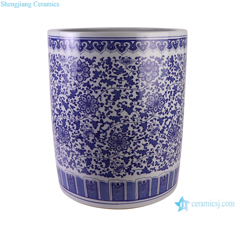 RXAZ02 Jingdezhen Blue and White Twisted flower Pattern Porcelain Umbrella stand Big pot