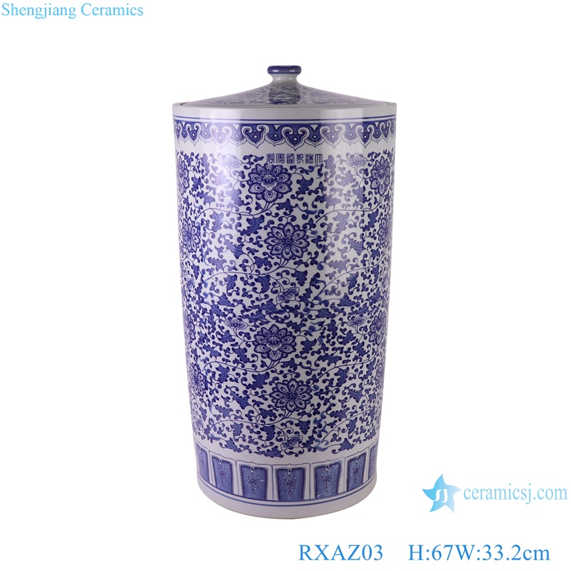 Large size Blue and white Porcelain Straight cylinder Rice VAT Twisted flower Pattern Porcelain Big Jars