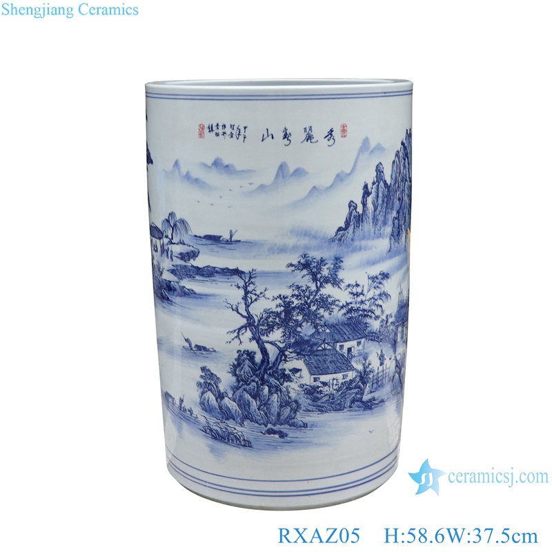 Jingdezhen Porcelain Blue and White Hand painted Landscape Pattern Ceramic Umbrella Stand