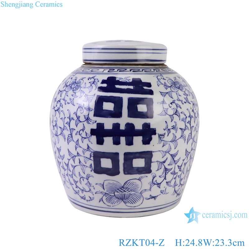 Blue and white Porcelain Twisted flower Pattern Happiness Letters Tea Canister Jars 