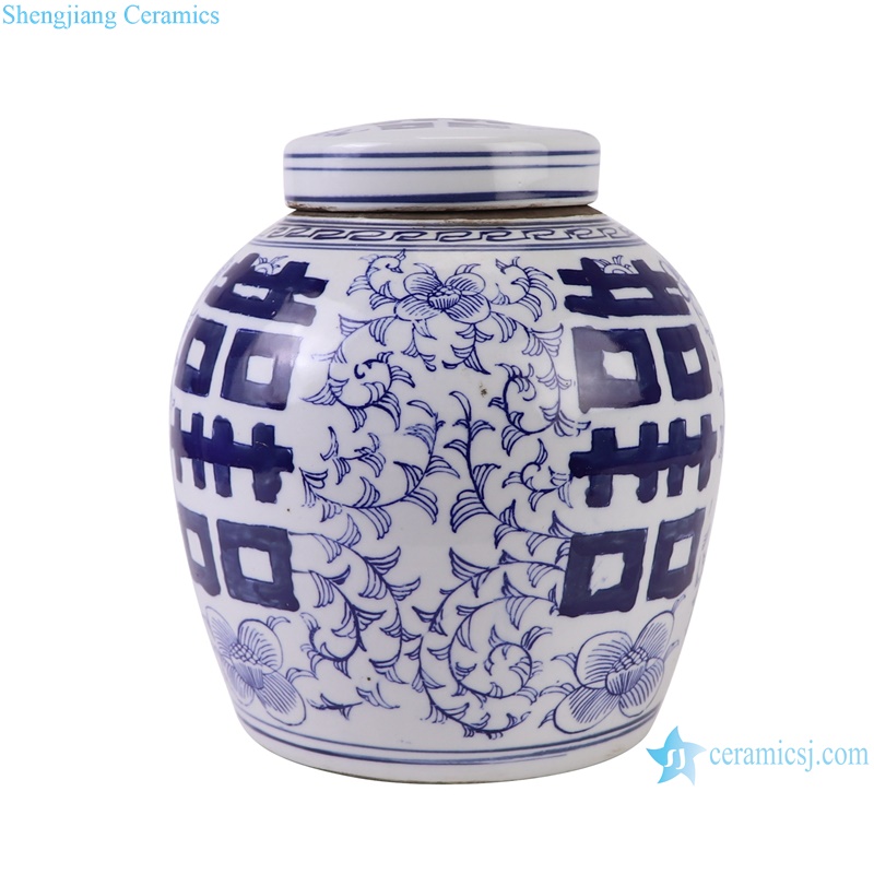 RZKT04-Z Blue and white Porcelain Twisted flower Pattern Happiness Letters Tea Canister Jars