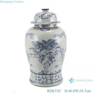 RZKT45 Blue and White Porcelain Storage PotGirls play with Children Ceramic Temple Lidded Ginger Jars