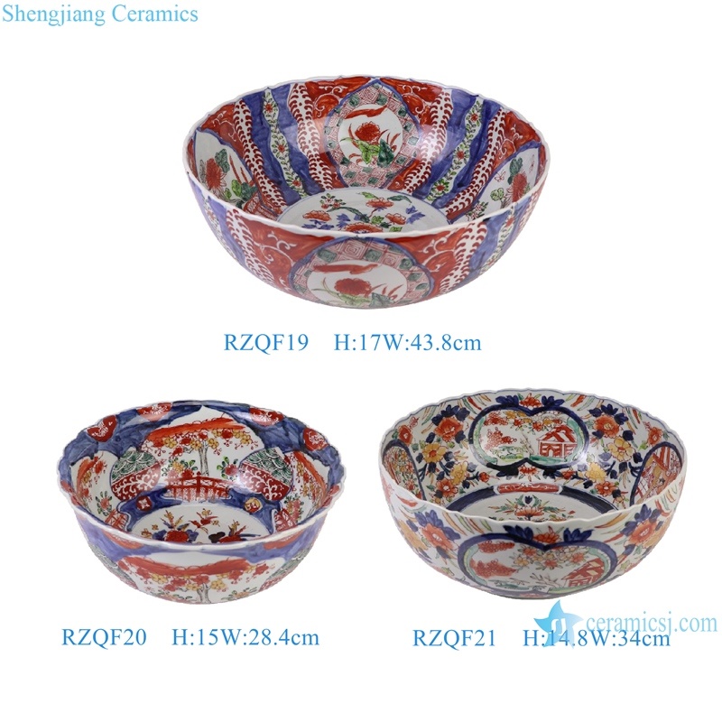 RZQF21 Colorful hand painted figure pattern medium size ceramic big bowl