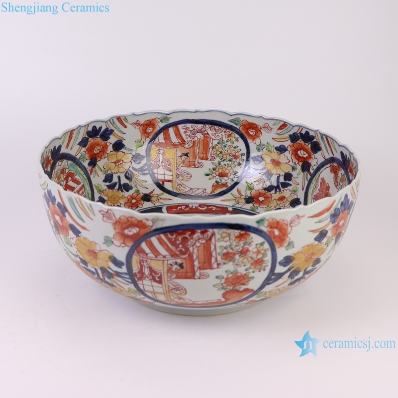 RZQF21 Colorful hand painted figure pattern medium size ceramic big bowl