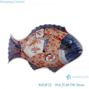 RZQF22 colorful hand painted imari style phoenix pattern fish shape ceramic big plate