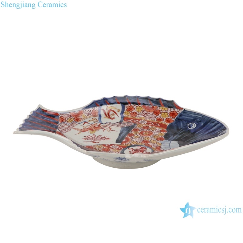 RZQF22 colorful hand painted phoenix pattern fish shape ceramic big plate