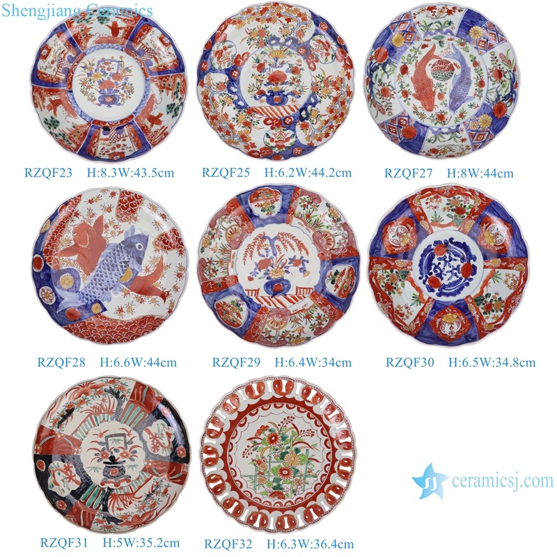RZQF23-25-27-28-29-30-31-32 colorful hand painted imari round shape ceramic big plate