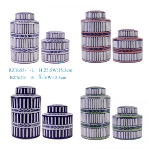 RZTo53-Series Blue white Red Green Vertical grain Patterns straight cylinder Tin Canisters