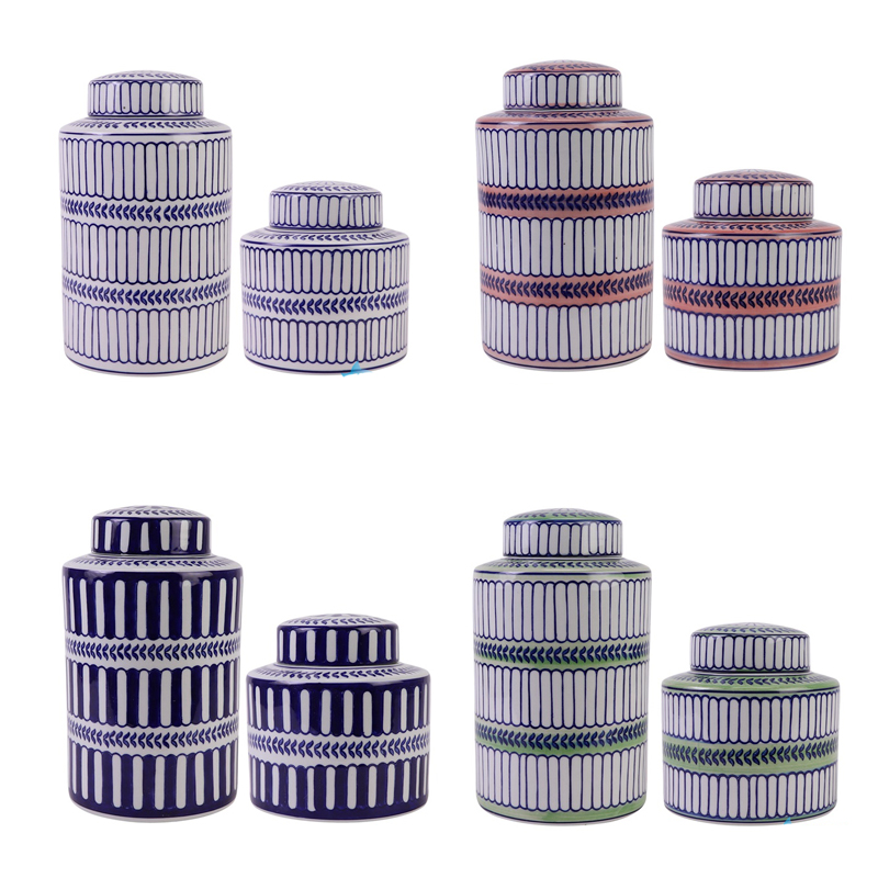 Blue white Red Green Vertical grain Patterns straight cylinder Tin Canisters 
