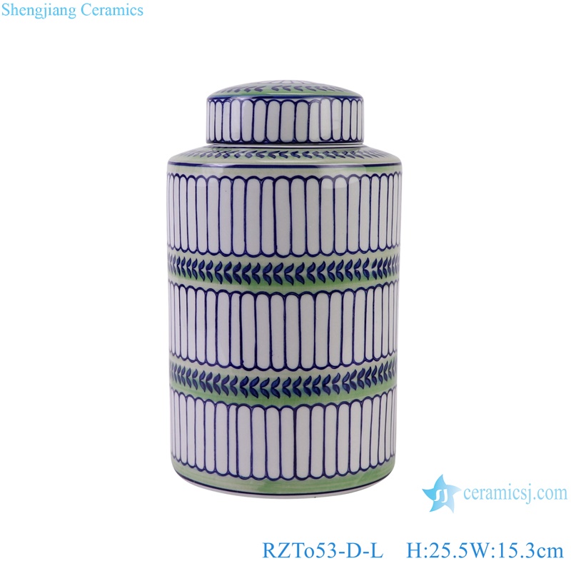 RZTo53-Series Blue white Red Green Vertical grain Patterns straight cylinder Tin Canisters