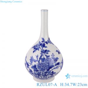 RZUL07-A Blue and White Porcelain Peony flower and Bird Pattern Table top Vase decor