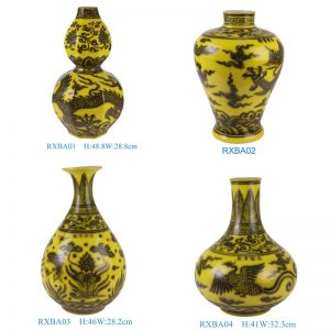 RXBA01-02-03-04 hand painted yellow background dragon ceramic vase