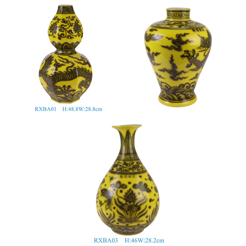 RXBA01-02-03-04 hand painted yellow background ceramic vase