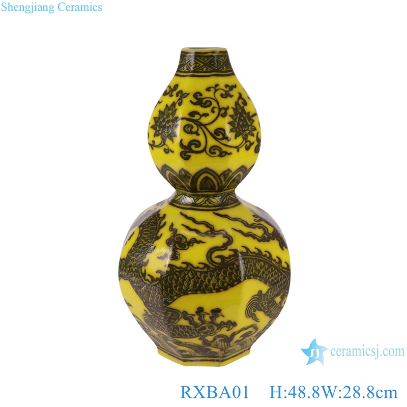 RXBA01-02-03-04 hand painted yellow background dragon ceramic vase