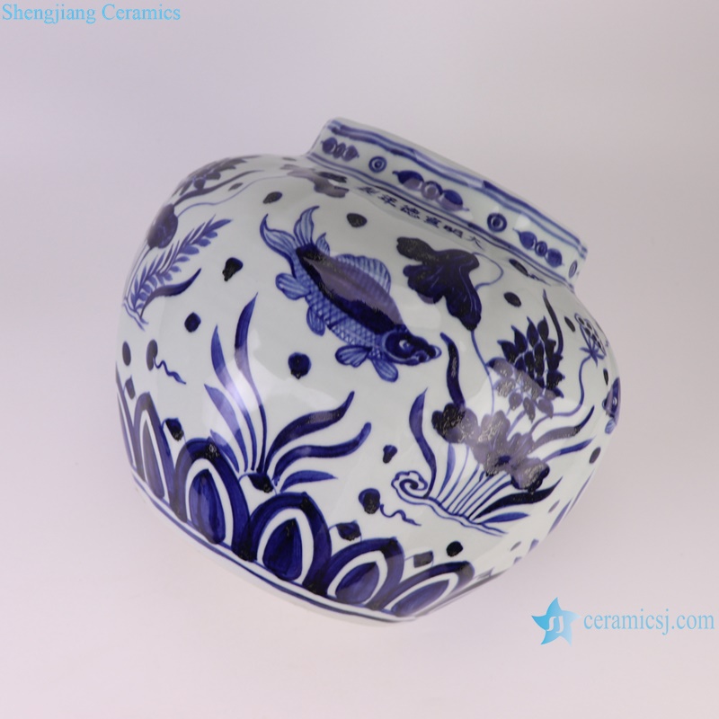 RXBA12 Jingdezhen hand painted blue and white fish and alga pattern pumpkin shape ceramic vase