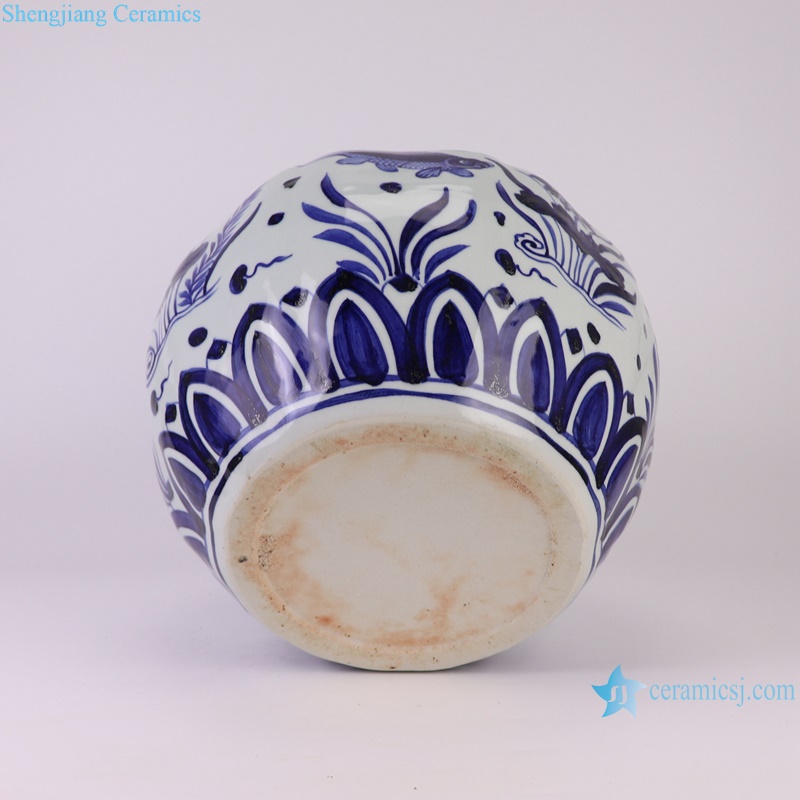 RXBA12 Jingdezhen hand painted blue and white fish and alga pattern pumpkin shape ceramic vase