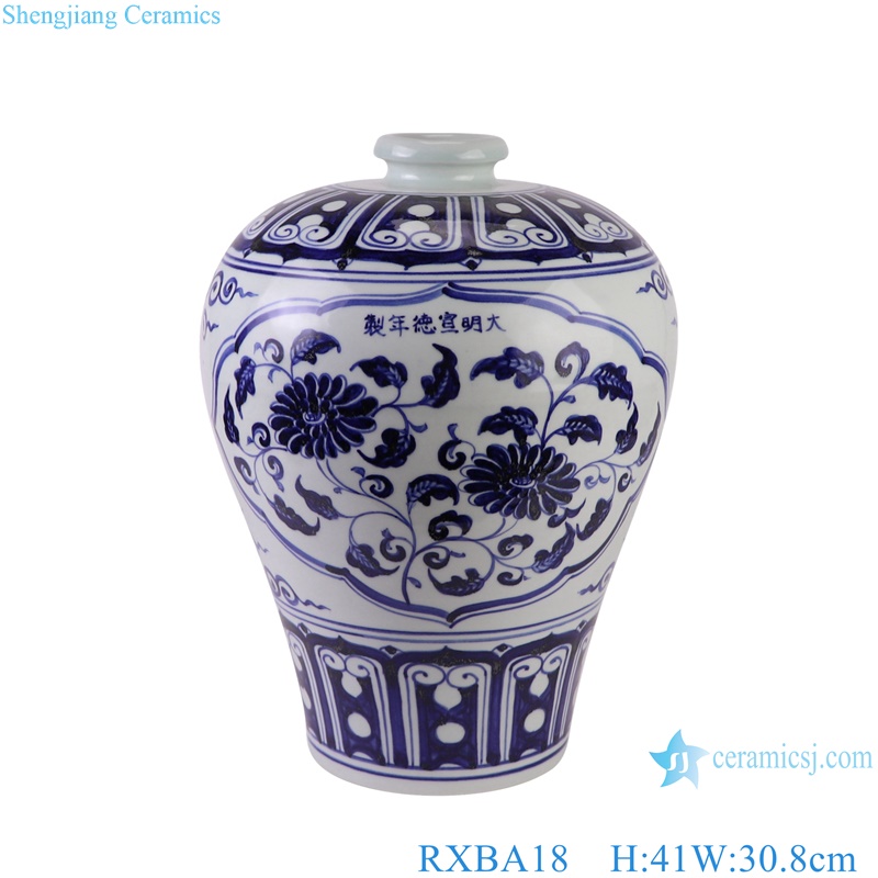 RXBA18 Jingdezhen hand painted blue and white opening-window sunflower pattern meiping bottle ceramic vase