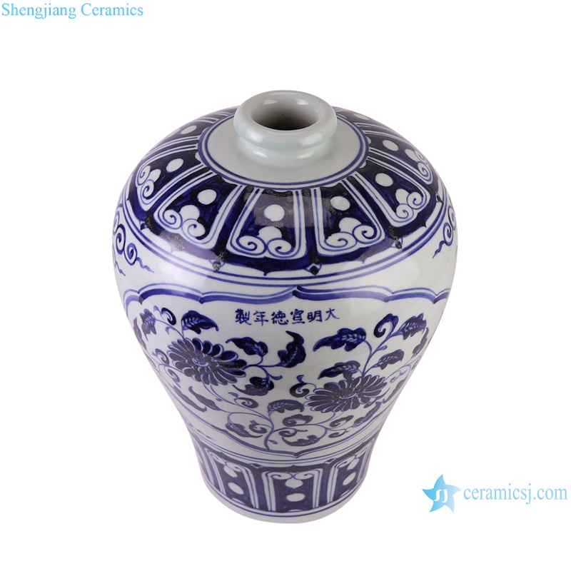RXBA18 Jingdezhen hand painted blue and white opening-window sunflower pattern meiping bottle ceramic vase