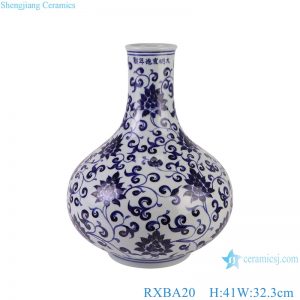 RXBA20 Jingdezhen hand painted blue and white flower pattern globular shape ceramic vase