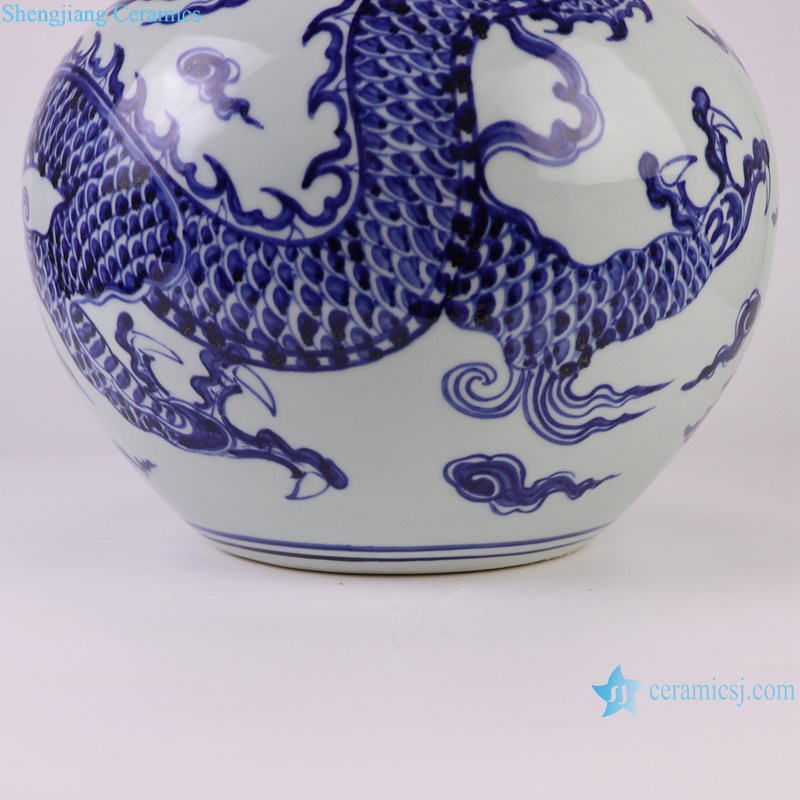 RXBA21 Jingdezhen hand painted blue and white dragon pattern globular shape ceramic vase