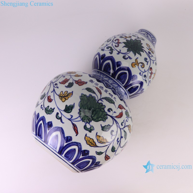 RXBA23 hand painted antique flower pattern wucai doucai colorful gourd shape ceramic vase