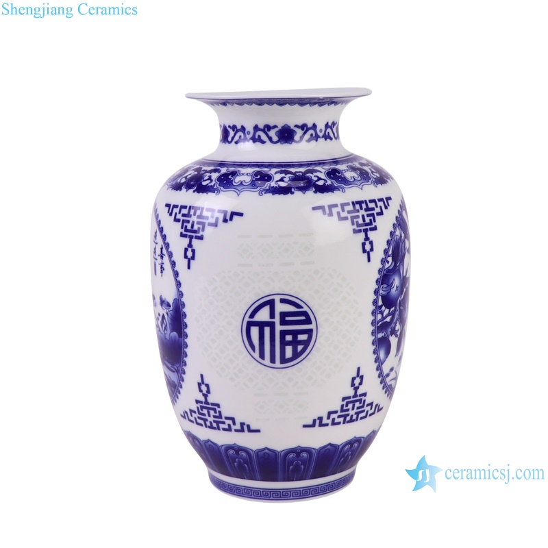 RXBG01-A Jingdezhen Porcelain Hollow out Flower and Bird Pattern Wax gourd Shape Ceramic Flower Vase
