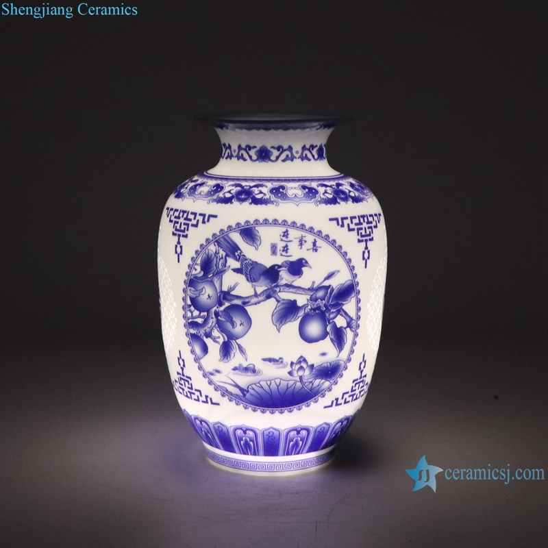 RXBG01-A Jingdezhen Porcelain Hollow out Flower and Bird Pattern Wax gourd Shape Ceramic Flower Vase