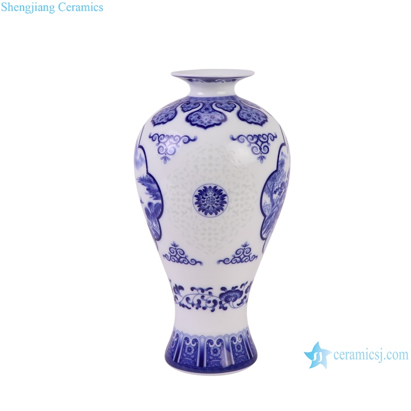 RXBG04-A Jingdezhen Exquisite Blue and White Porcelain Landscape pattern Hollow out Ceramic Flower Vase