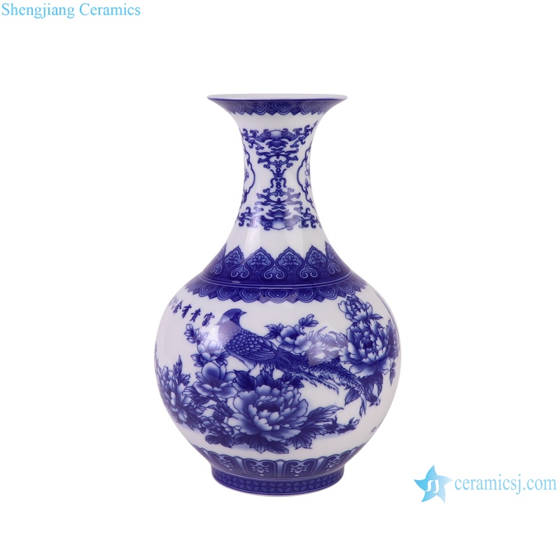 Blue and White Porcelain Flower and Bird Pattern Hollow out Ceramic Vase