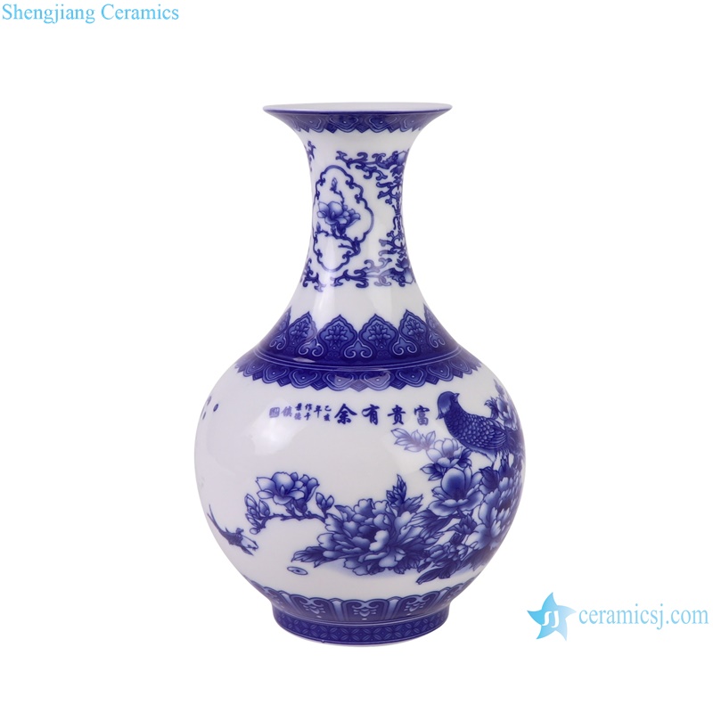 RXBG05-A Blue and White Porcelain Flower and Bird Pattern Hollow out Ceramic Vase