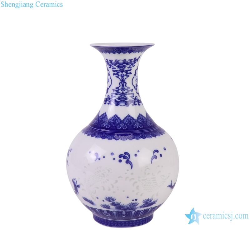 RXBG05-A Blue and White Porcelain Flower and Bird Pattern Hollow out Ceramic Vase