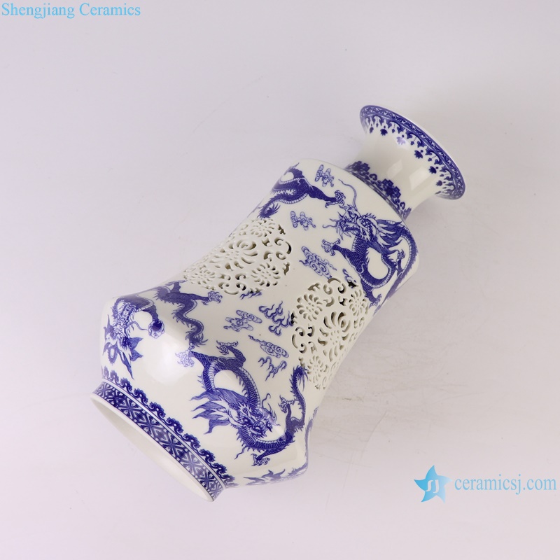 RXBG-Series Blue and White Porcelain Twisted flower Hollow out revolving Ceramic flower Vase
