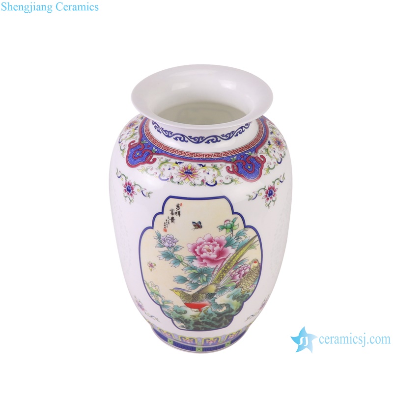 Colorful Exquisite IOpen window Hollow out Porcelain Flower and Bird Pattern Ceramic Flower Vase