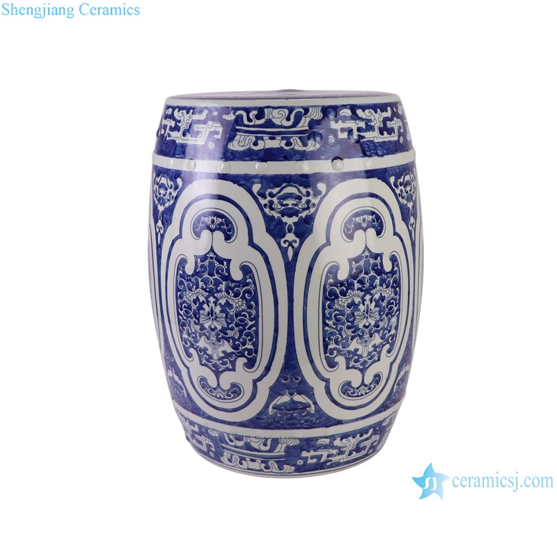 RYKB164-D Jingdezhen Blue and White Porcelain Antique Design Twisted flower pattern Ceramic Drum Stool