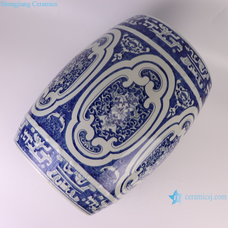 RYKB164-D Jingdezhen Blue and White Porcelain Antique Design Twisted flower pattern Ceramic Drum Stool