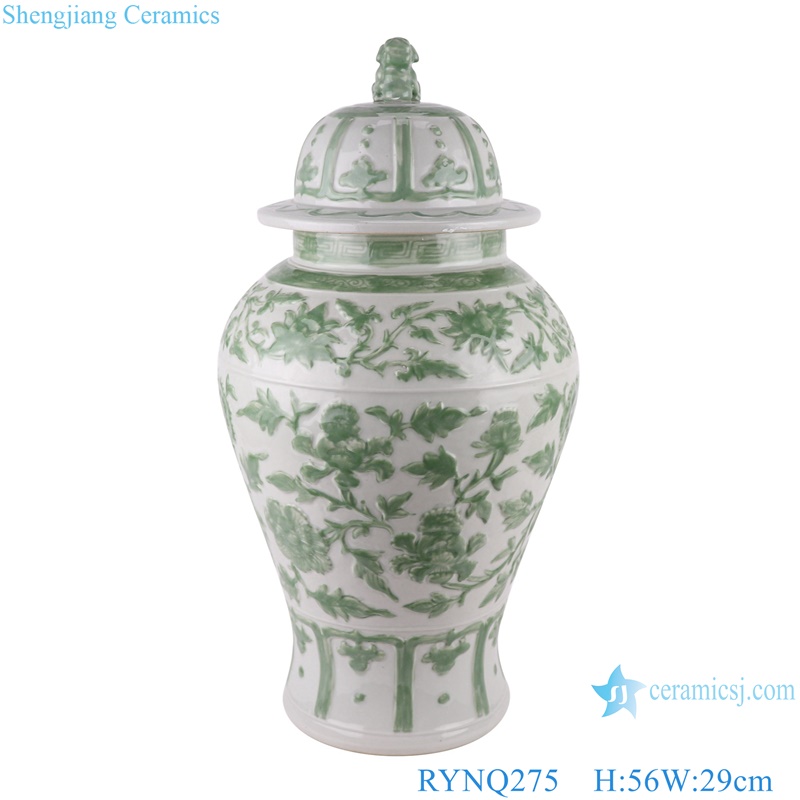 Jingdezhen White Green Twisted Flower Pattern Porcelain Lidded ginger jars 