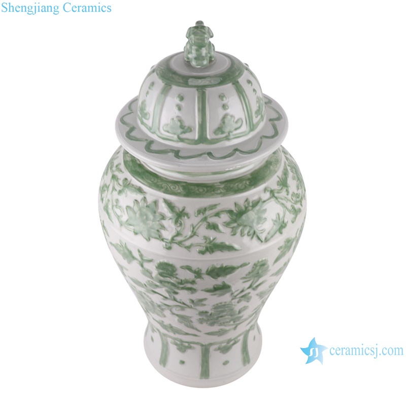 RYNQ275 Jingdezhen White Green Twisted Flower Pattern Porcelain Lidded ginger jars
