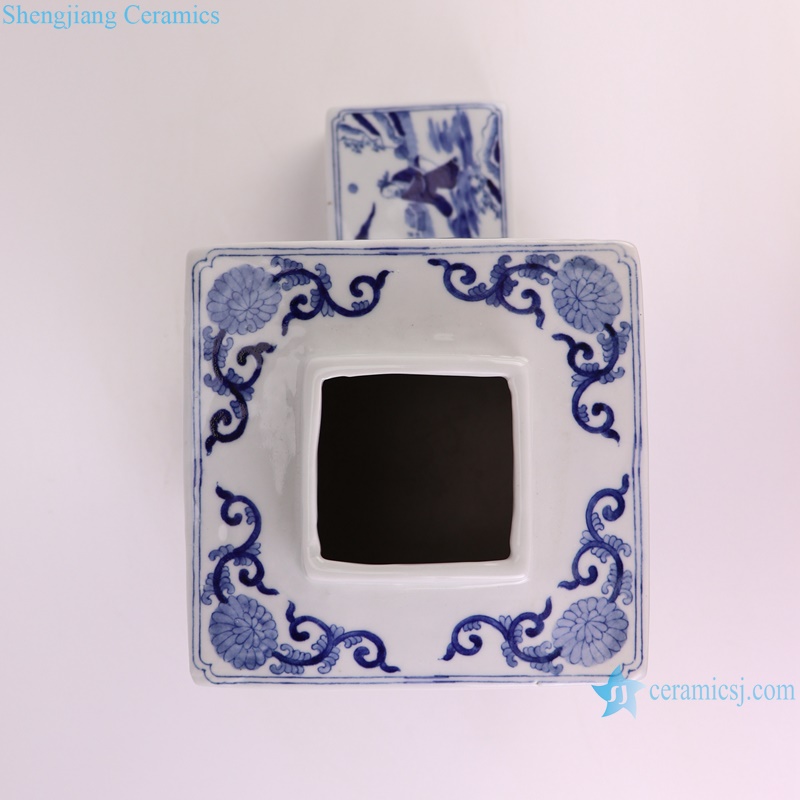 RYQQ10-E Jingdezhen Blue and White open window figure landscape square pot
