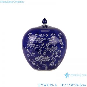 RYWG39-A Jingdezhen Blue and White ice blossom pattern watermelon shape jar with lid