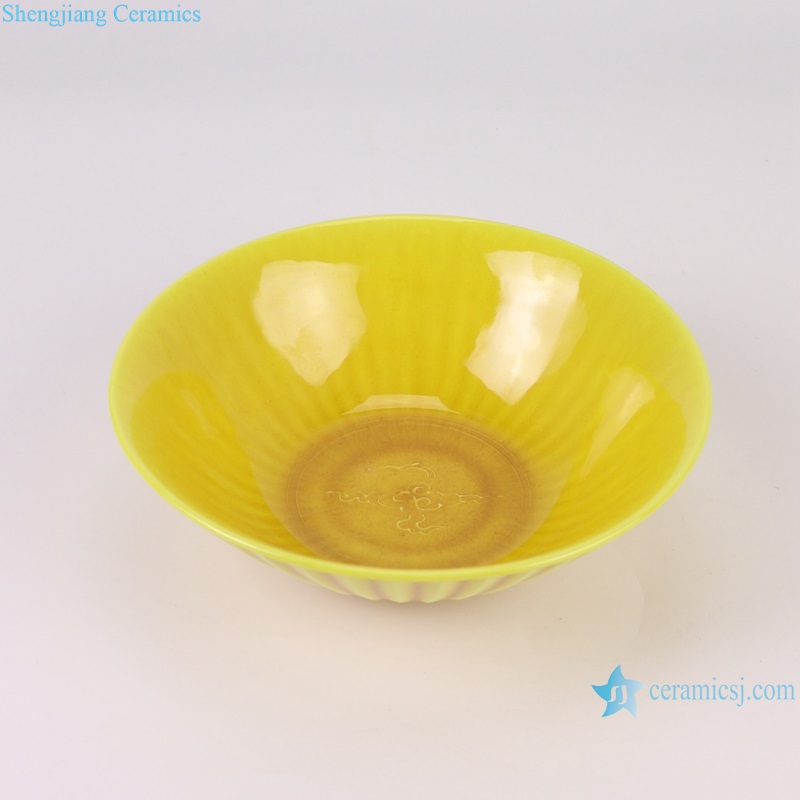 RYWN12 Ji yellow glaze carving cone bamboo hat shape ceramic bowl