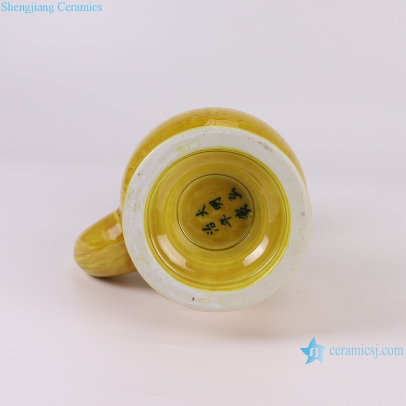 RYWN13 Ji yellow glaze carving dragon beautiful ceramic hat pot