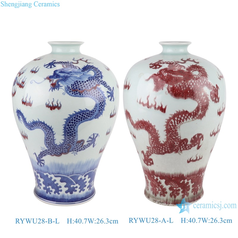 Jingdezhen Porcelain Underglaed Red color Dragon Pattern Ceramic Flower Vase Decor