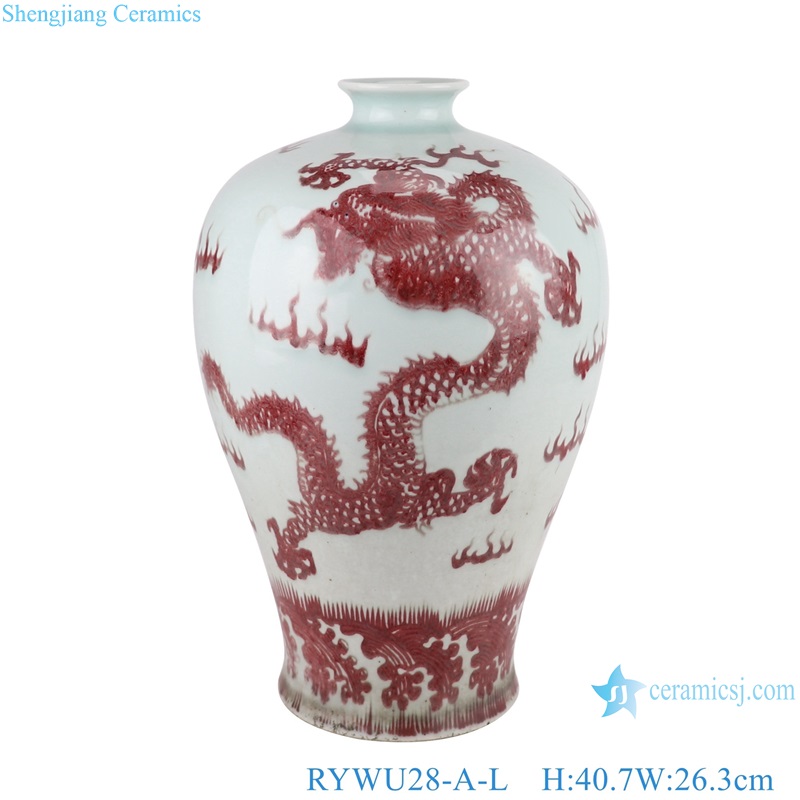 RYWU28-A-B-L Jingdezhen Porcelain Underglaed Red color Dragon Pattern Ceramic Flower Vase Decor